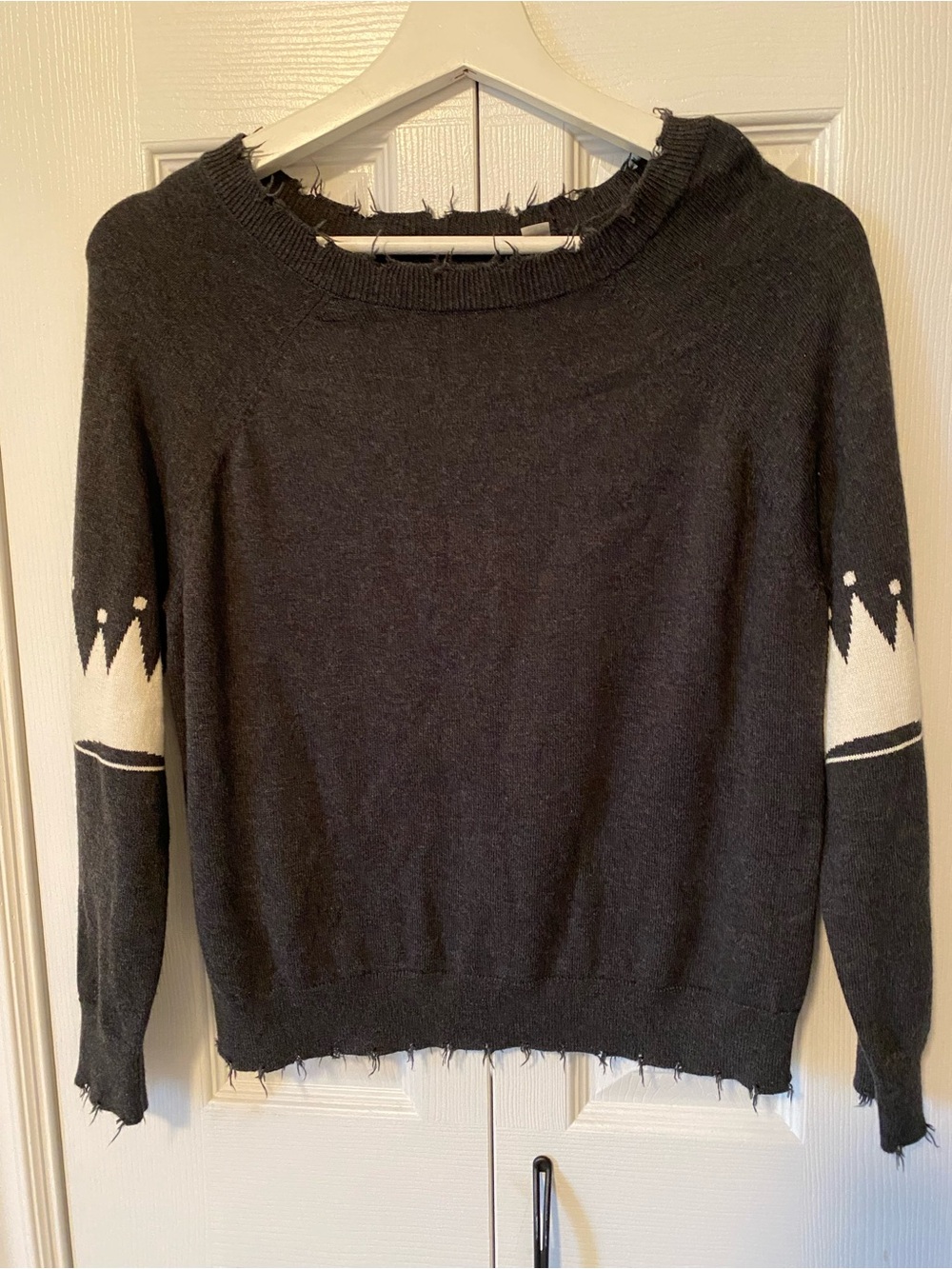 Brazeau Tricot Crown Knit Sweatshirt Coal and Cream Cotton Cashmere Size Small